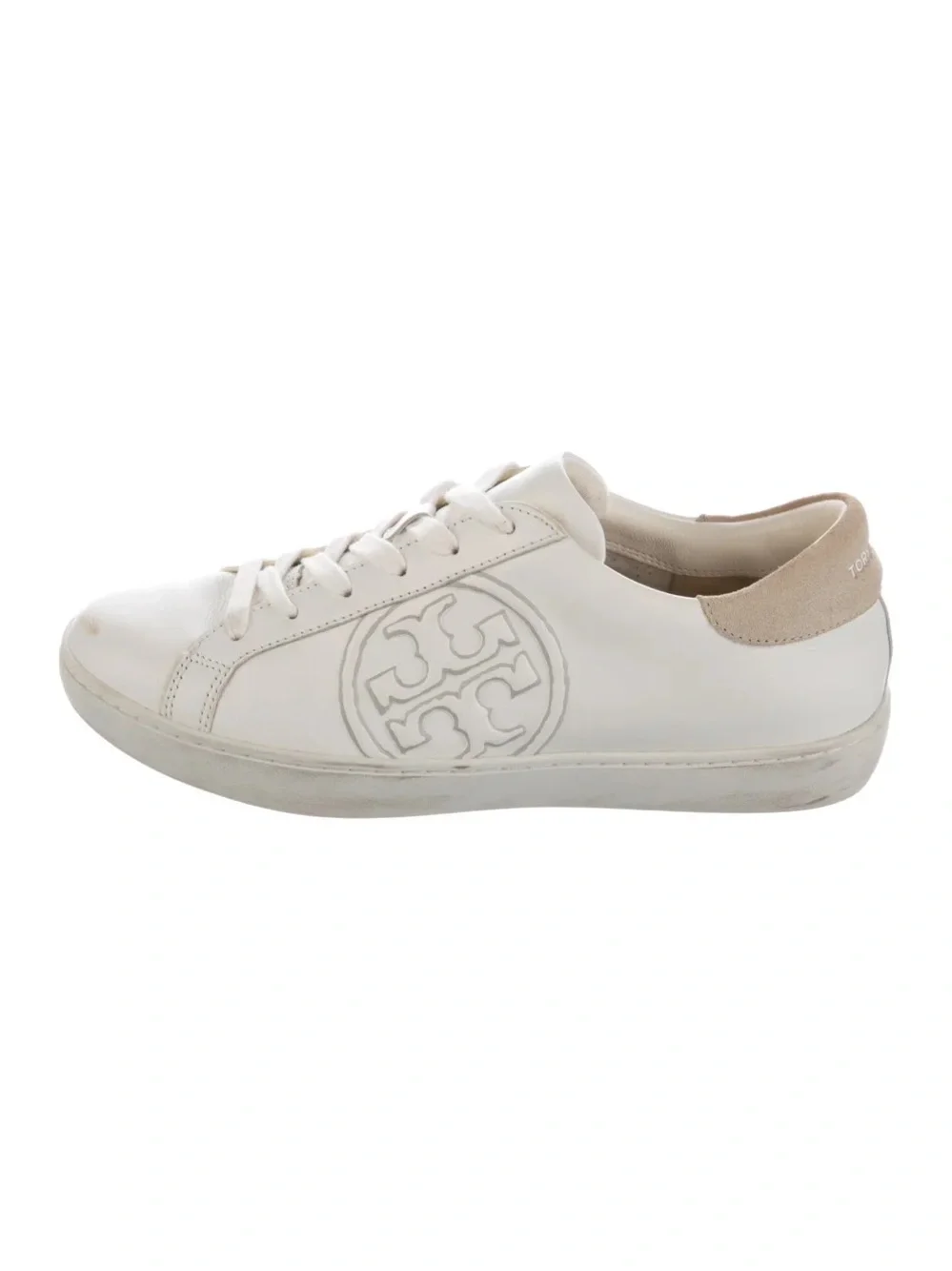 Tory Burch White Leather Logo Lace-Up Sneakers